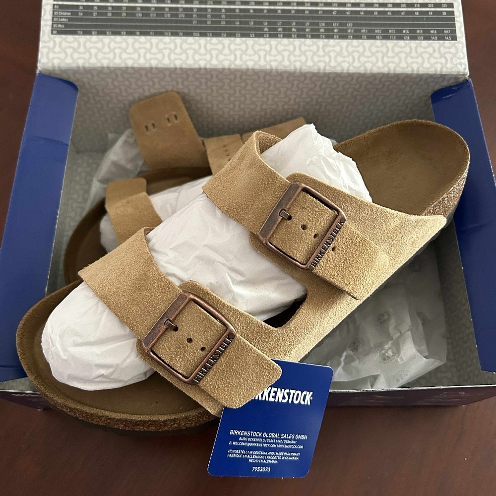 Birkenstock Arizona Suede Sandals in Latte Cream